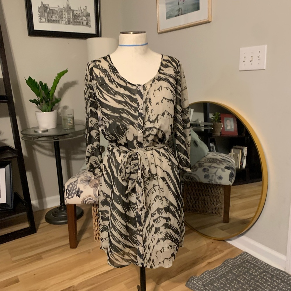 Belted button up dress with slip